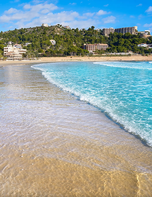 Voramar Beach, Benicasim A section of Voramar Beach, with mountains and buildings in the background