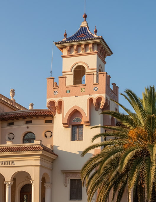 Benicasim town centre Detail of a modernist building in the town centre