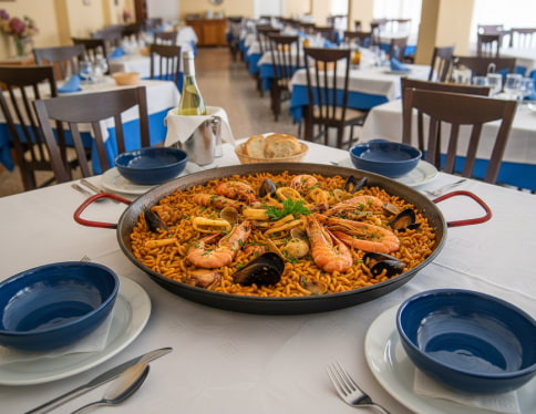 Lunch Menu Paella on one of the restaurant tables